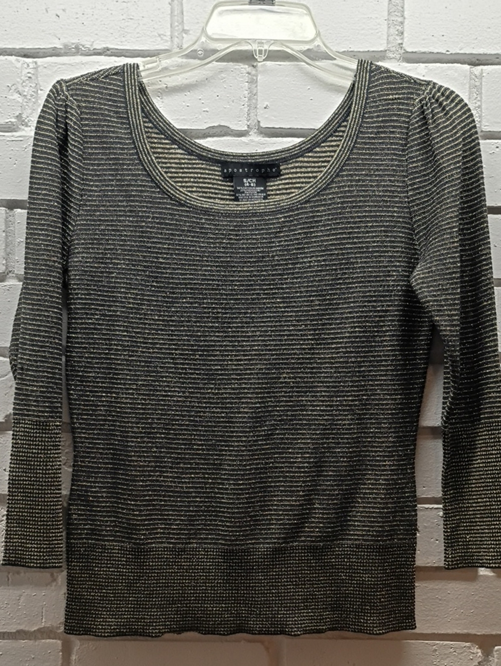 Apostrophe Black & Silver Metallic Scoop Neck Ribbed Lightweight Sweater